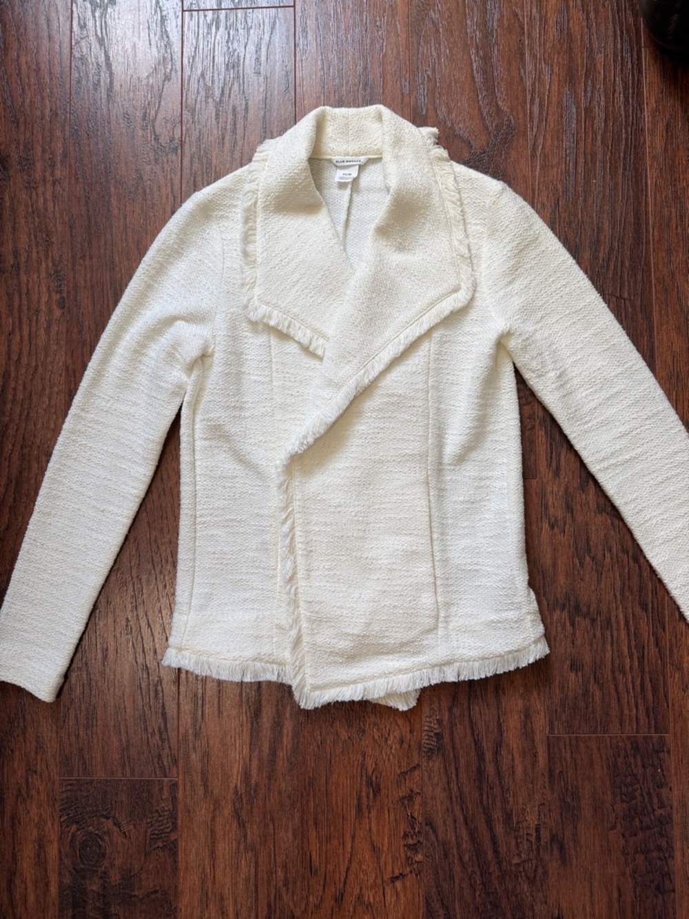 Club Monaco Cream Open-Front Fringe Knit Cardigan